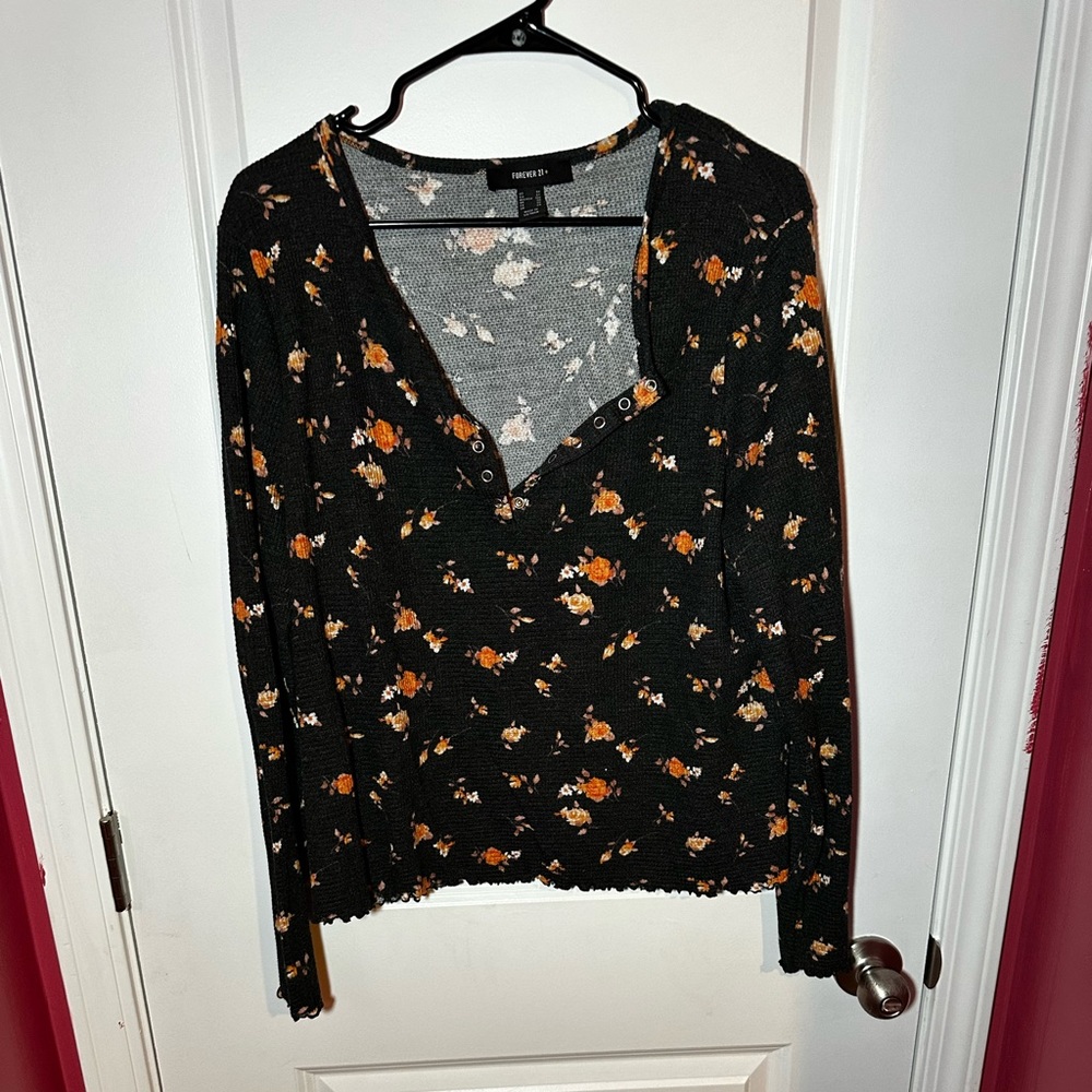 Black and orange Forever 21 Floral Blouse Shirt
